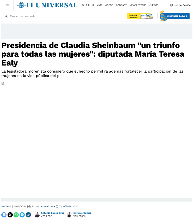 Presidencia de Claudia Sheinbaum un triunfo para todas las mujeres